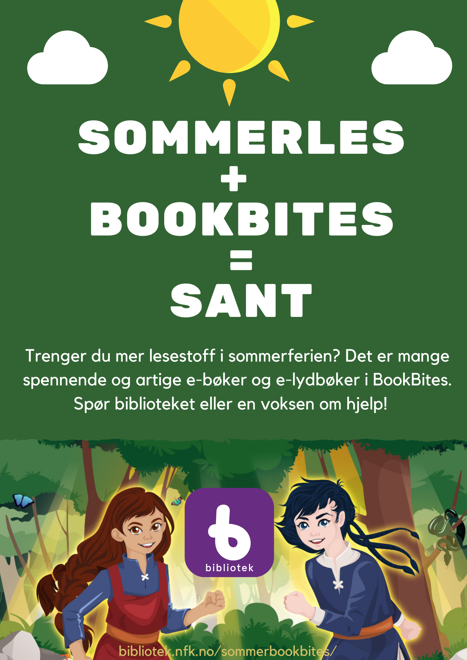Bildet viser Sommerles-figurene og logoen for e-bokappen BookBites 